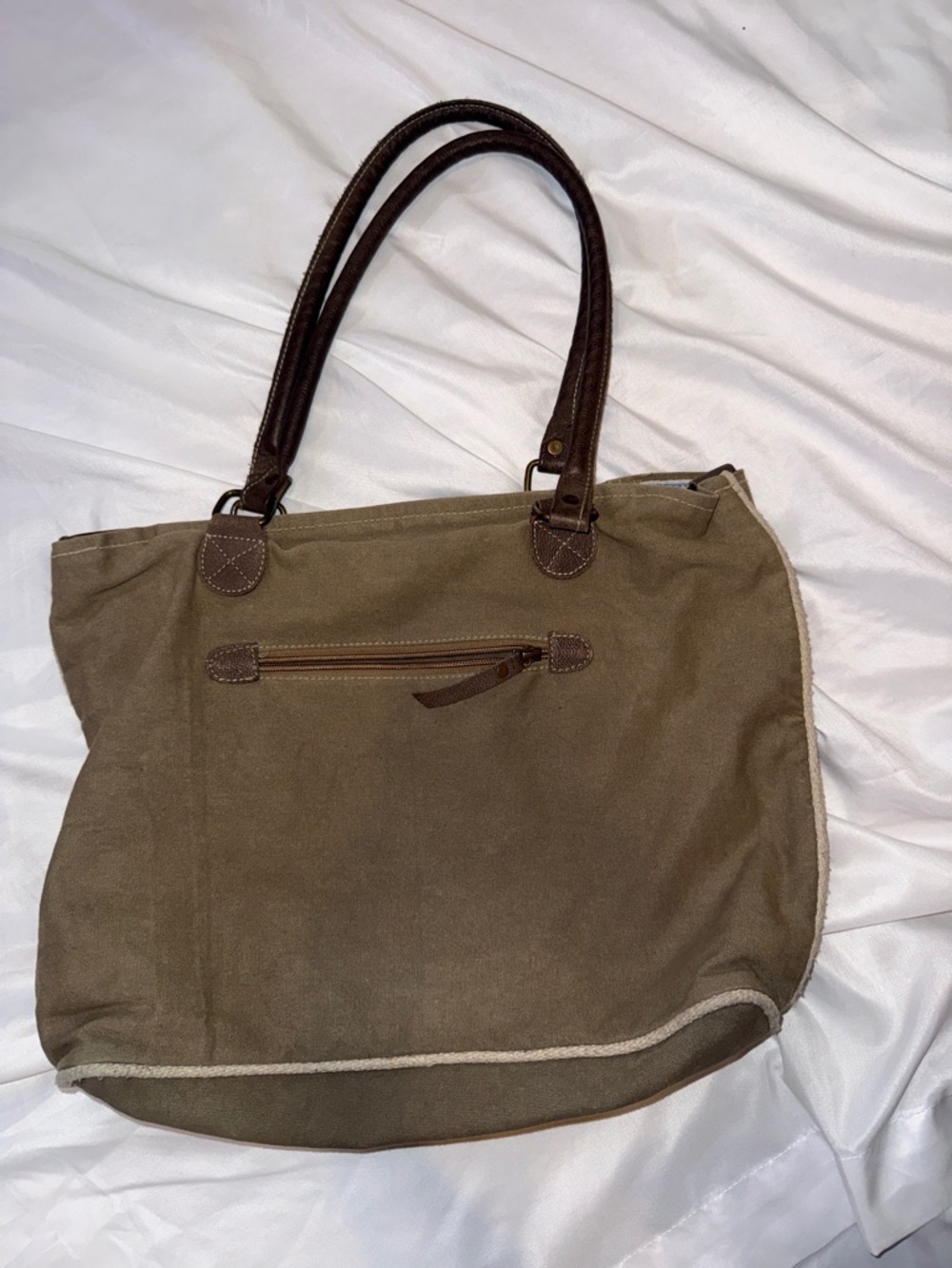 To the Moon and Back Recycled Tent Canvas Bag Brown/Tan - Picture 5 of 12